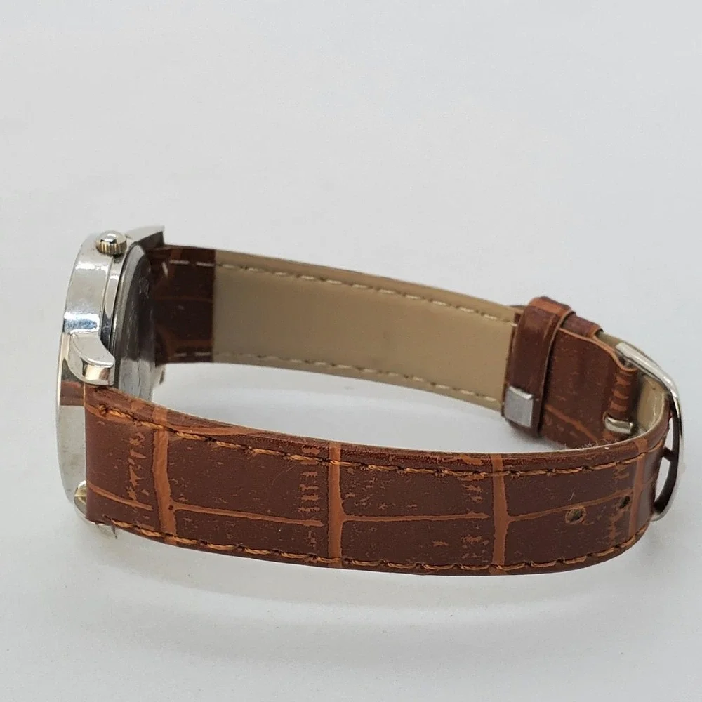 Women's Watch 34MM White Dial Gray Case Brown‎ Leather Bands New Battery